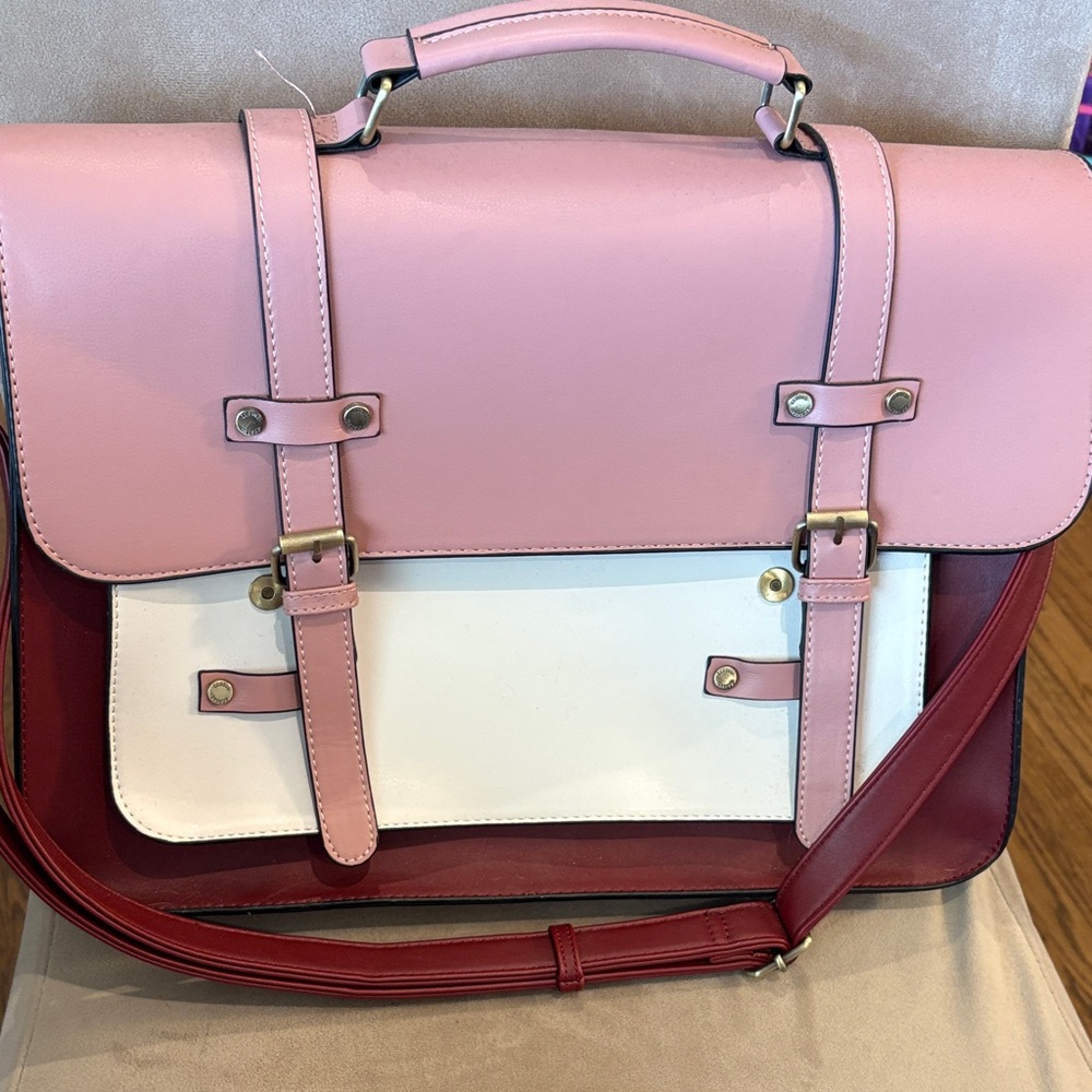 Pink and White Satchel Bag Briefcase